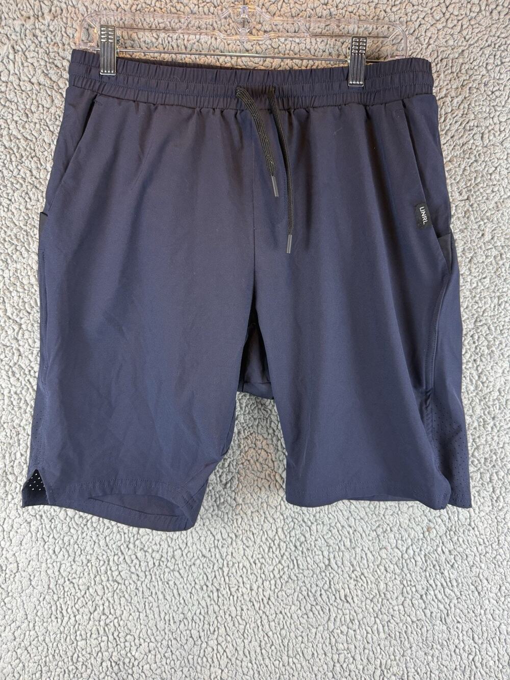 UNRL Men's Blue Athletic Drawstring Shorts w/ Zipper Pocket Med